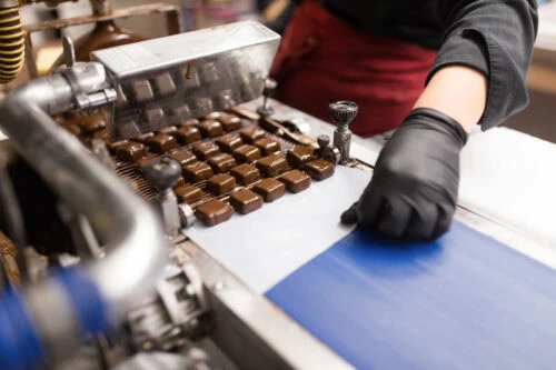 Chocolate being made on conveyor belt