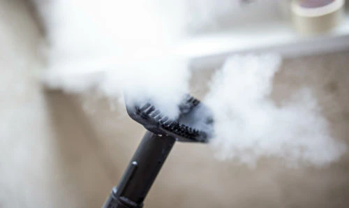 steam cleaner for cleaning the house, steam erupts from the brush.